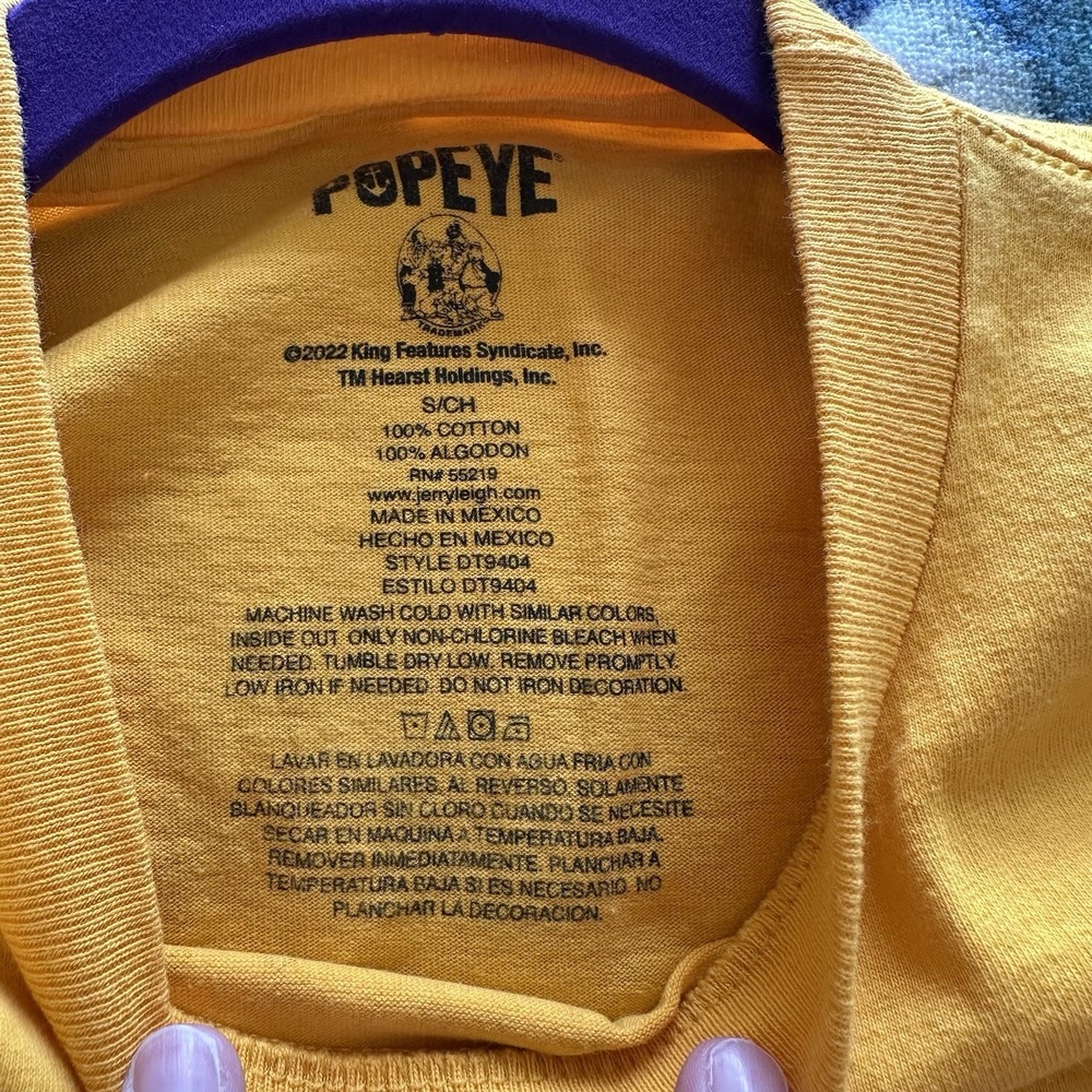 Popeye Cartoon Graphic T-Shirt Mens Small Yellow Popeye Sailor Vintage Style Tee - Picture 6 of 6